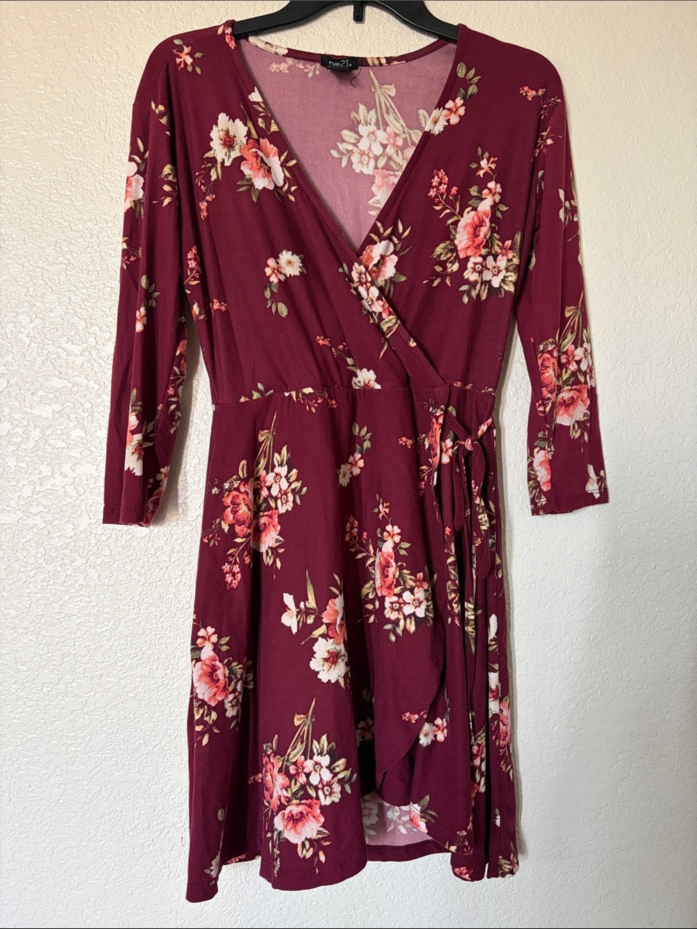 Rue21 Burgundy Floral Wrap-Style Long Sleeve Dress